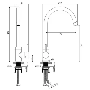 Goosenel kitchen tap measurement.